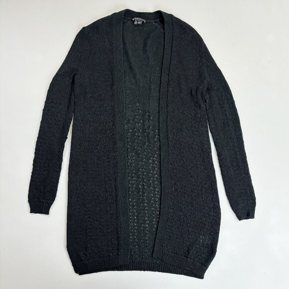 THEORY Open Stitch Knit Cardigan Coat Medium Heavy Cotton Drape Black - Picture 1 of 8